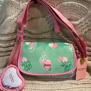 Juicy Couture “Retro Juicy Cherry” Flap Over Shoulder Bag-Green